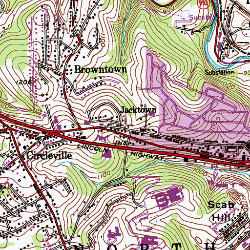 Topographic Map of Jacktown, PA