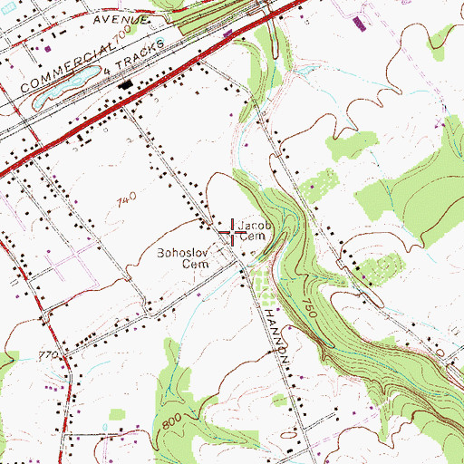 Topographic Map of Jacob Cemetery, PA