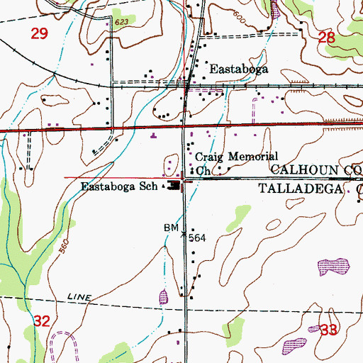 Topographic Map of Eastaboga School, AL