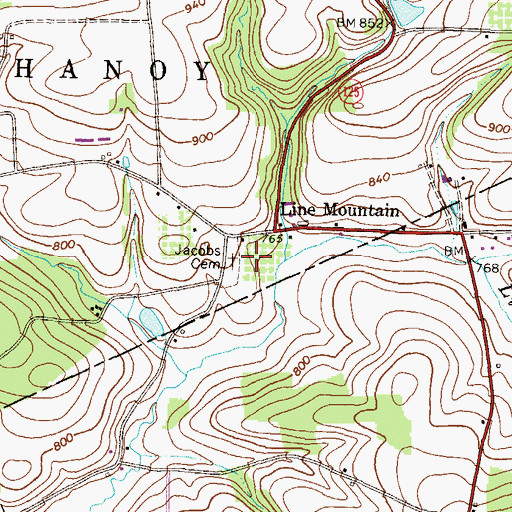 Topographic Map of Jacobs Cemetery, PA