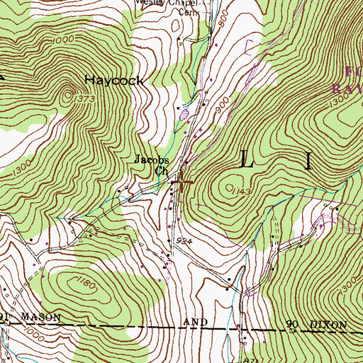 Topographic Map of Jacobs Church, PA