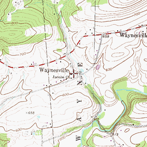 Topographic Map of Jacobs Church, PA