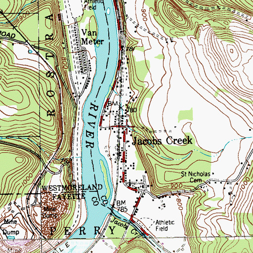 Topographic Map of Jacobs Creek, PA