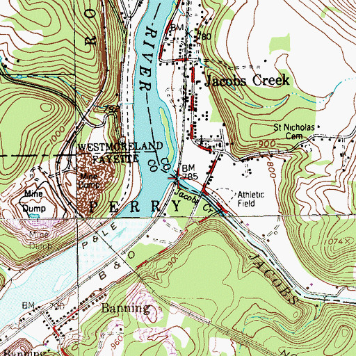 Topographic Map of Jacobs Creek, PA