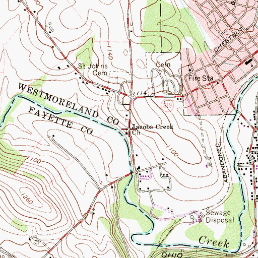 Topographic Map of Jacobs Creek Church, PA