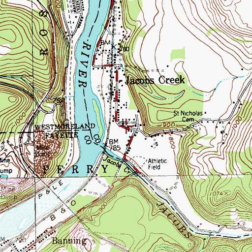 Topographic Map of Jacobs Creek Church, PA