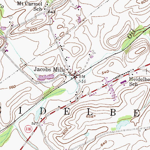 Topographic Map of Jacobs Mills, PA