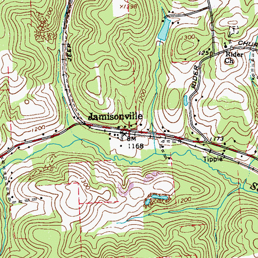 Topographic Map of Jamisonville, PA