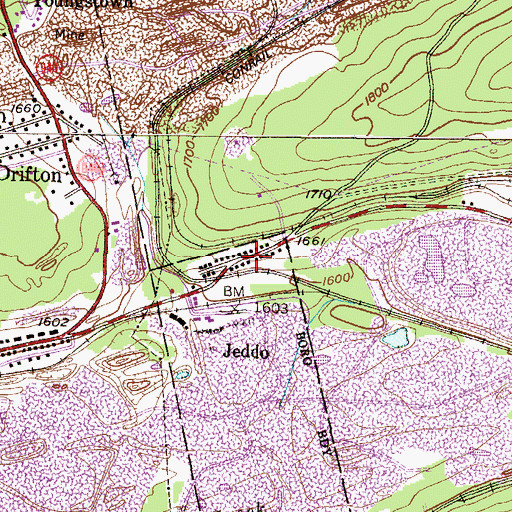 Topographic Map of Jeddo, PA