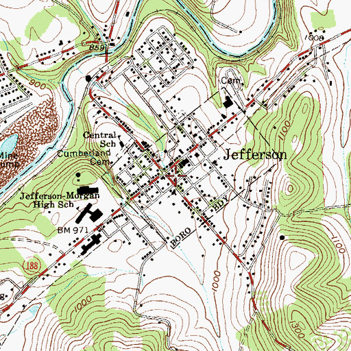 Topographic Map of Jefferson, PA