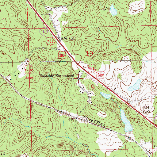 Topographic Map of Eastside Emmanuel Church, AL