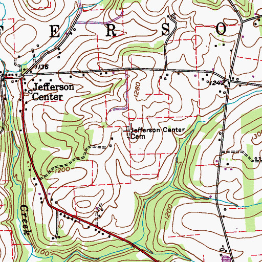 Topographic Map of Jefferson Center Cemetery, PA
