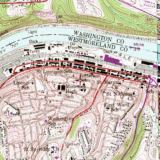 Topographic Map of Jefferson School, PA