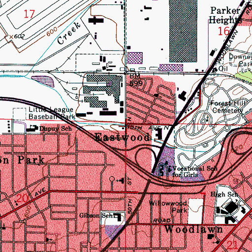 Topographic Map of Eastwood, AL
