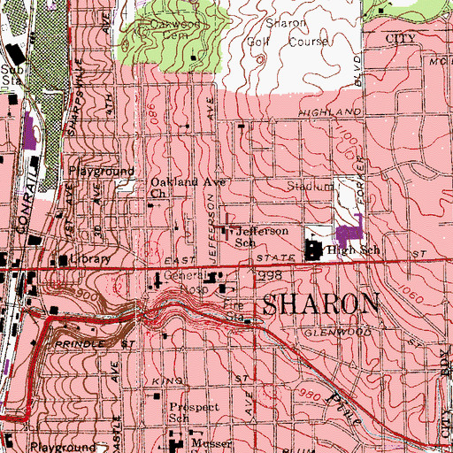 Topographic Map of Jefferson School, PA