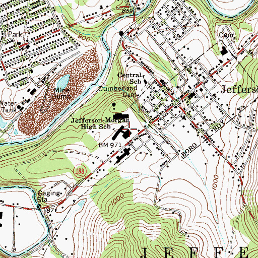 Topographic Map of Jefferson-Morgan High School, PA
