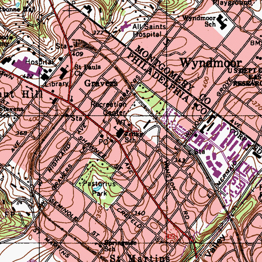 Topographic Map of Jenks School, PA