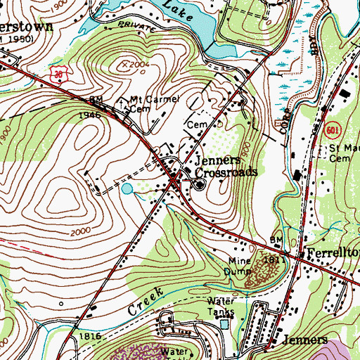 Topographic Map of Jenners Crossroads, PA
