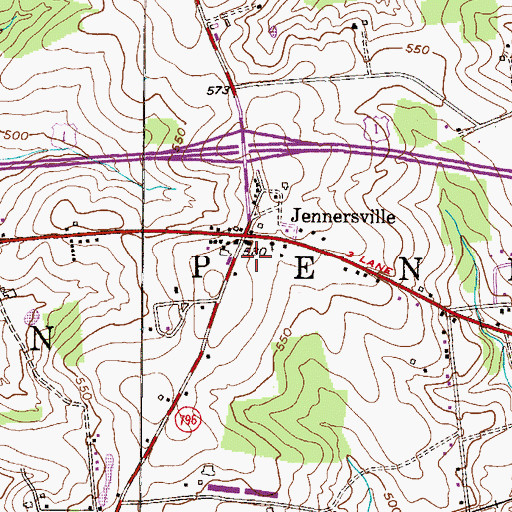Topographic Map of Jennersville, PA