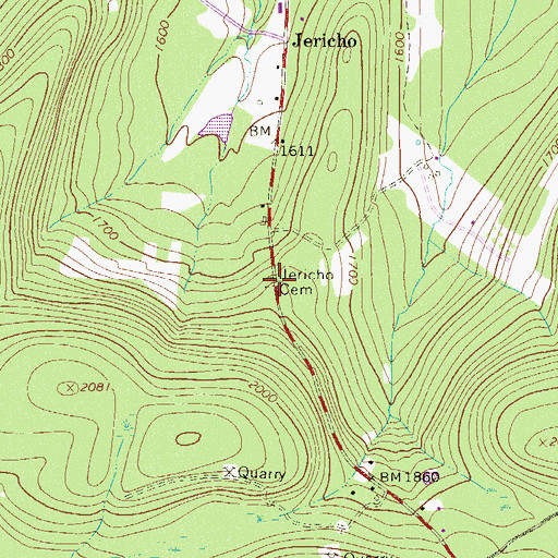Topographic Map of Jericho Cemetery, PA