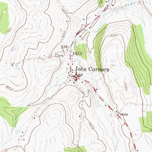 Topographic Map of Jobs Corners, PA