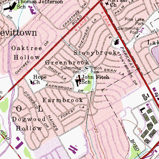Topographic Map of John Fitch School, PA