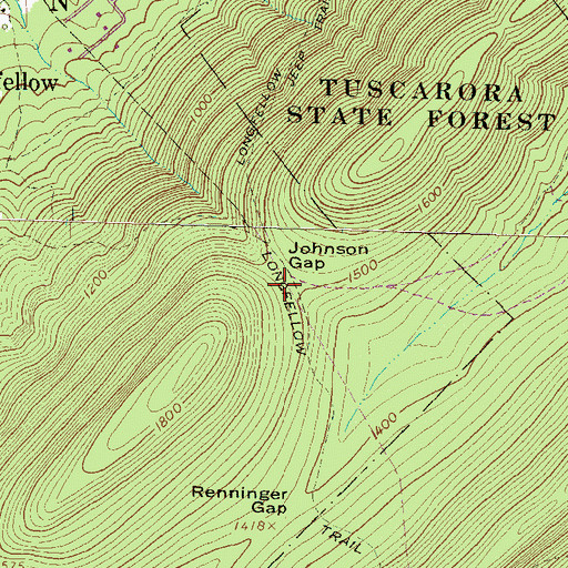 Topographic Map of Johnson Gap, PA