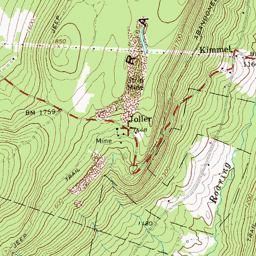 Topographic Map of Joller, PA