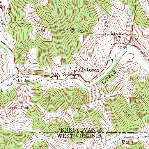 Topographic Map of Jollytown, PA