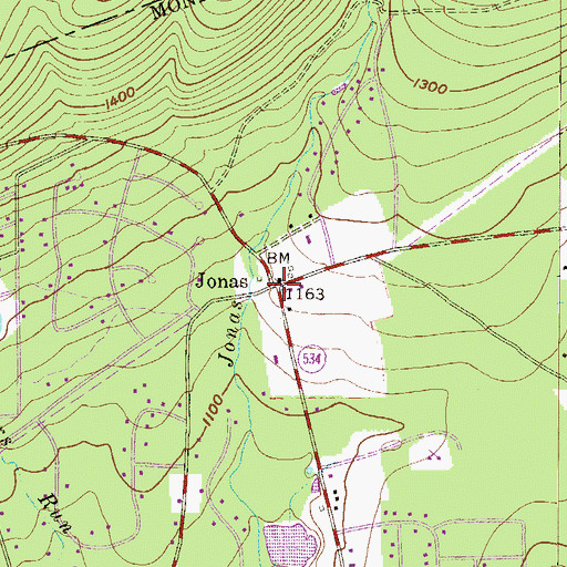 Topographic Map of Jonas, PA