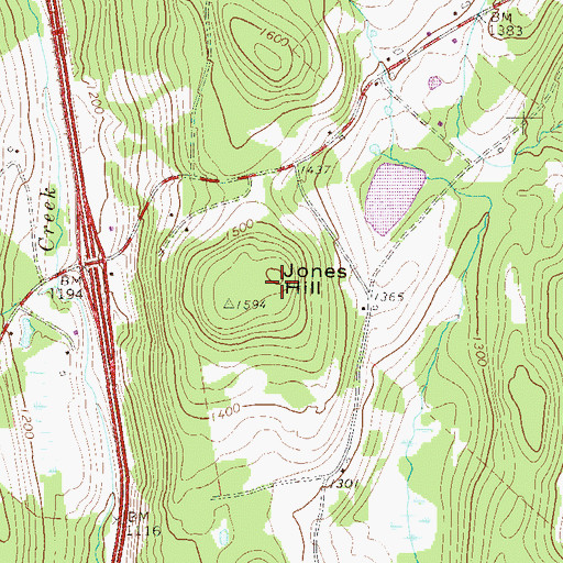 Topographic Map of Jones Hill, PA