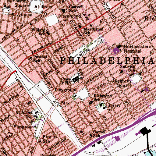 Topographic Map of Jones Junior High School, PA