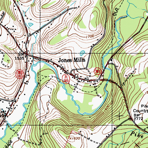 Topographic Map of Jones Mills, PA