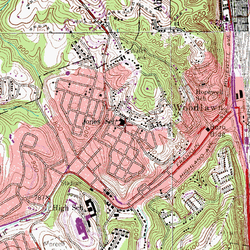 Topographic Map of Jones School, PA