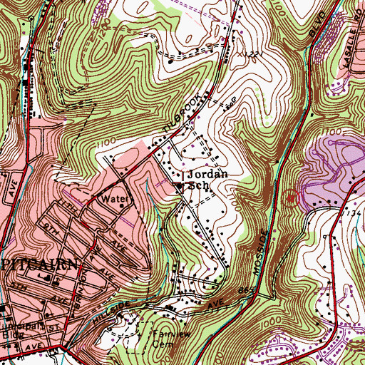 Topographic Map of Jordan School, PA