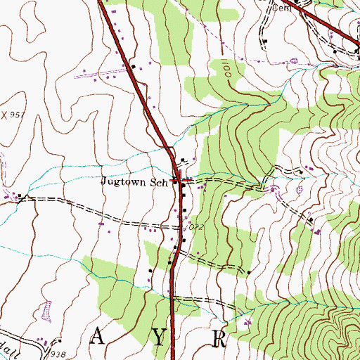 Topographic Map of Jugtown School, PA