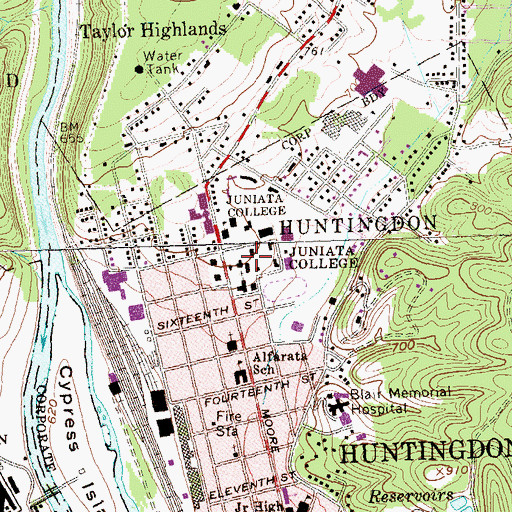 Topographic Map of Juniata College, PA
