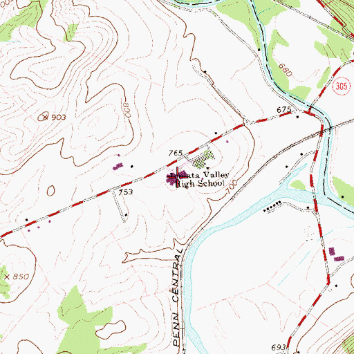 Topographic Map of Juniata Valley High School, PA
