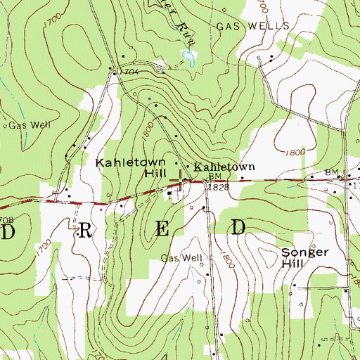 Topographic Map of Kahletown Hill, PA