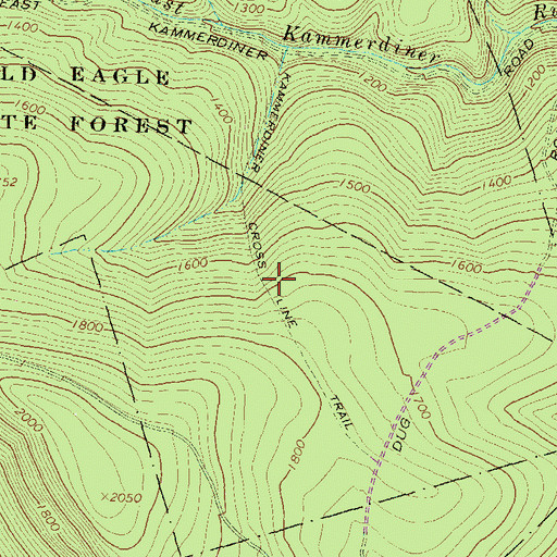 Topographic Map of Kammerdiner Cross Line Trail, PA