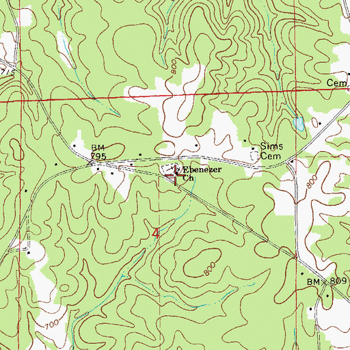 Topographic Map of Ebenezer Church, AL