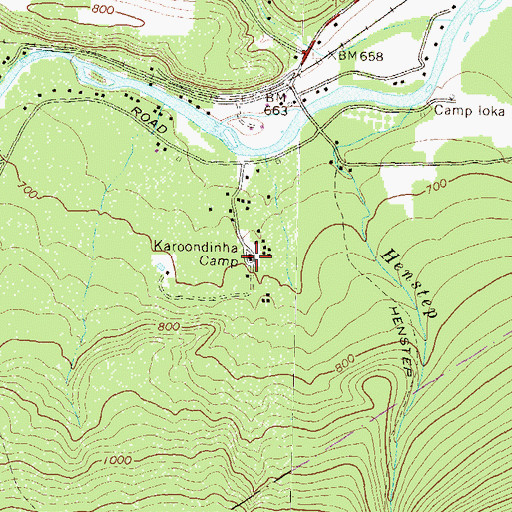 Topographic Map of Karoondinha Camp, PA