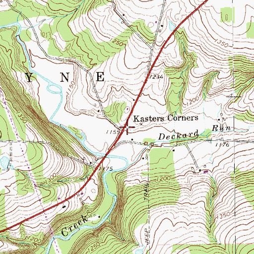 Topographic Map of Kasters Corners, PA