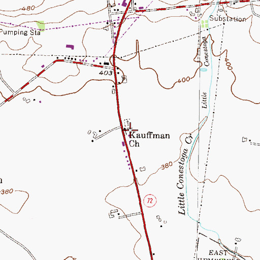 Topographic Map of Kauffman Church, PA
