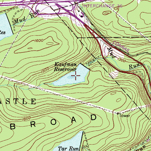 Topographic Map of Kaufman Reservoir, PA