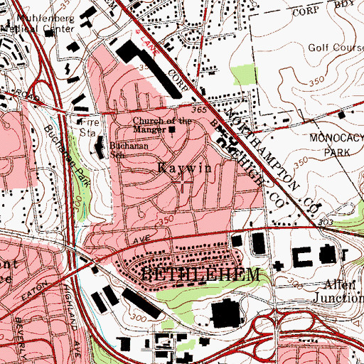 Topographic Map of Kaywin, PA