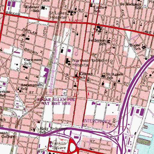 Topographic Map of Kearny School, PA