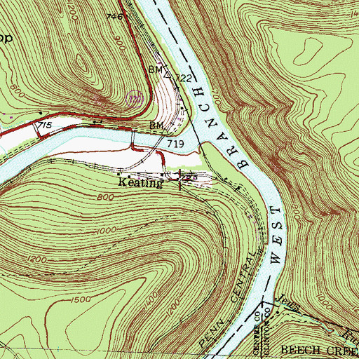Topographic Map of Keating, PA
