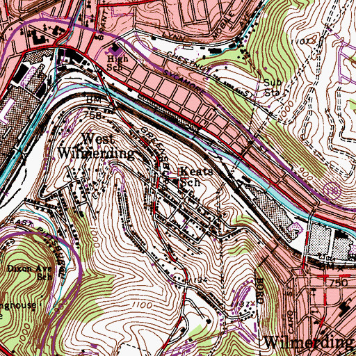 Topographic Map of Keats School, PA