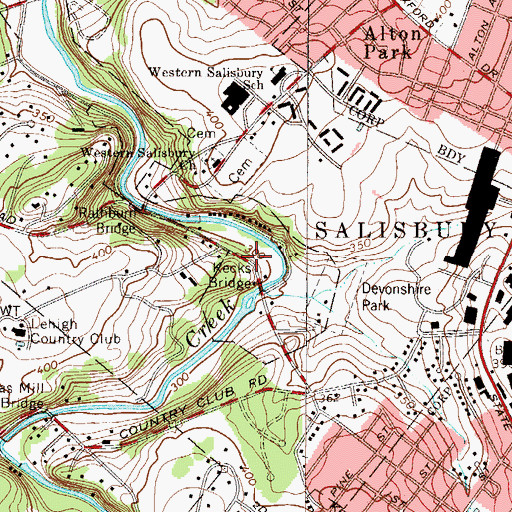 Topographic Map of Kecks Bridge, PA